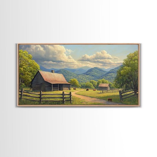 Barn Landscape Oil Painting Canvas Print, Rustic Farmhouse Home Decor, Modern Farm House Wall Art, Barn Wall Art, Barn Decor