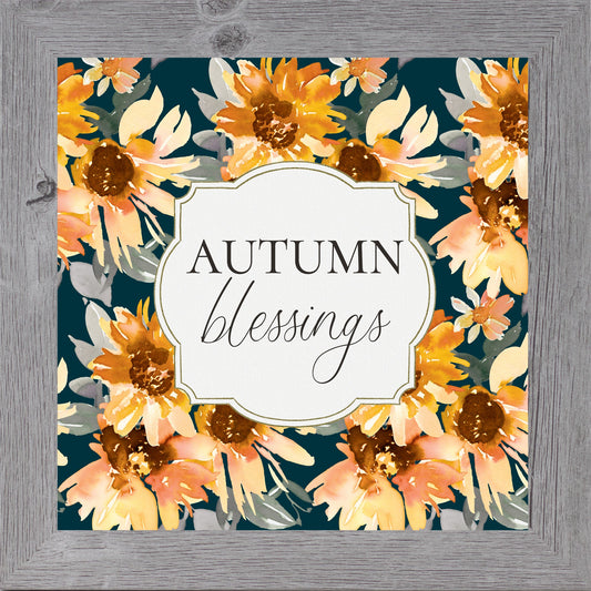 Autumn Blessings Wall Art – Navy Sunflower Fall Floral Square Farmhouse Framed Decor (SB307)