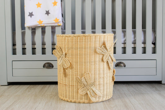 Flutter Wing Hamper Rattan Basket – Handwoven Boho Storage for Toys, Blankets & Laundry