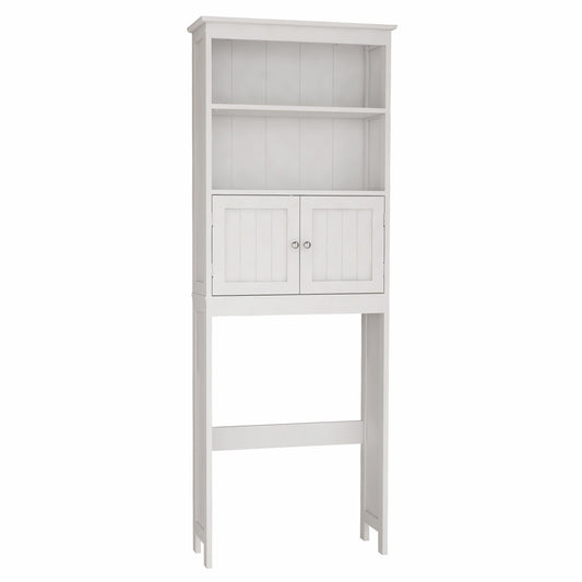 Over The Toilet Rack 2 -Tier Toilet Bathroom Spacesaver Storage Shelf with 2 Doors Wood Storage Organizer Cabinet