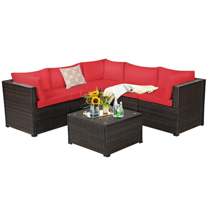 6 Pieces Patio Furniture Sofa Set with Cushions for Outdoor