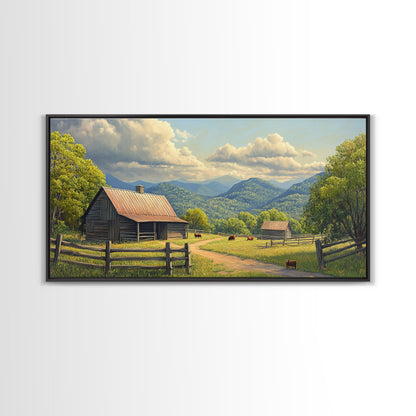 Barn Landscape Oil Painting Canvas Print, Rustic Farmhouse Home Decor, Modern Farm House Wall Art, Barn Wall Art, Barn Decor