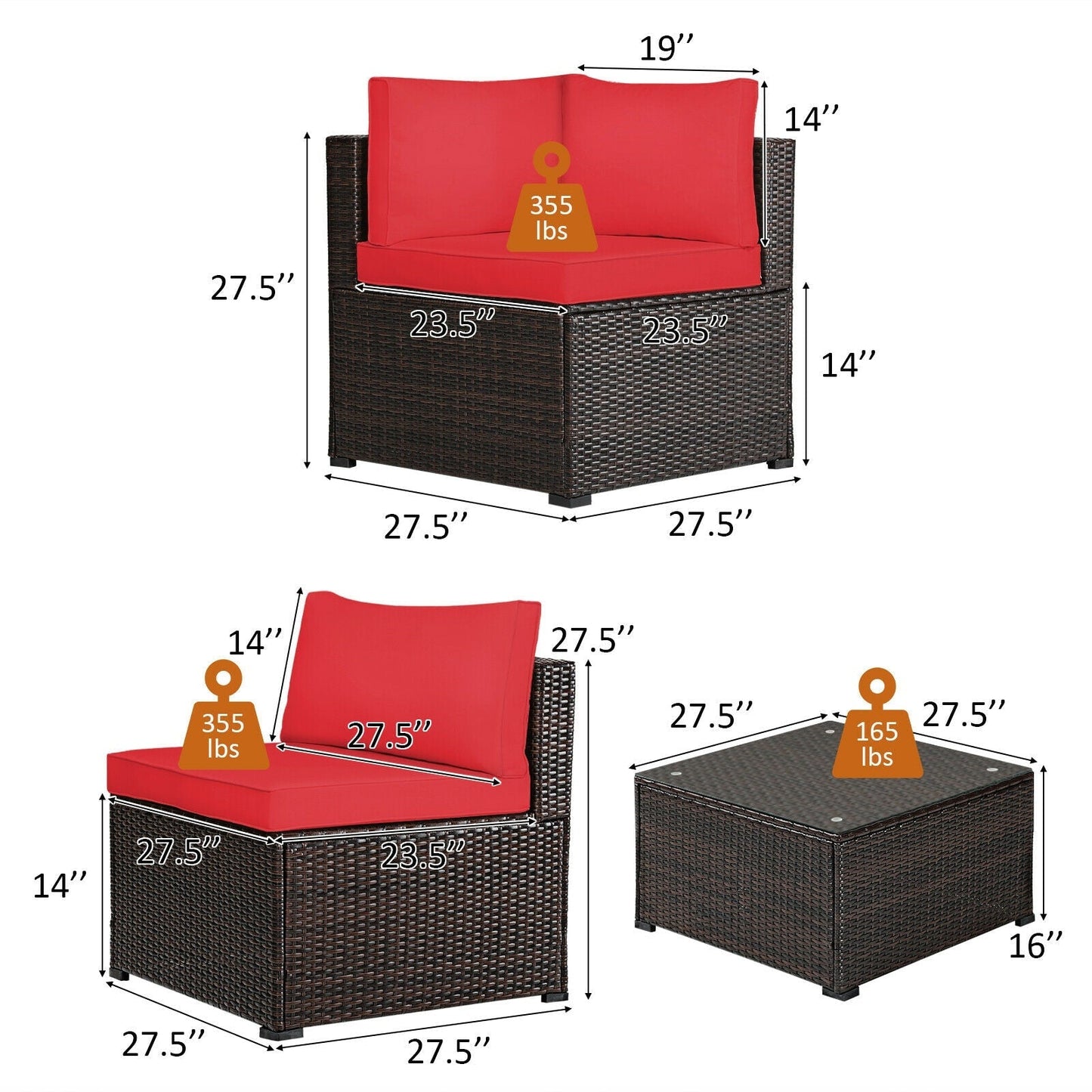 6 Pieces Patio Furniture Sofa Set with Cushions for Outdoor