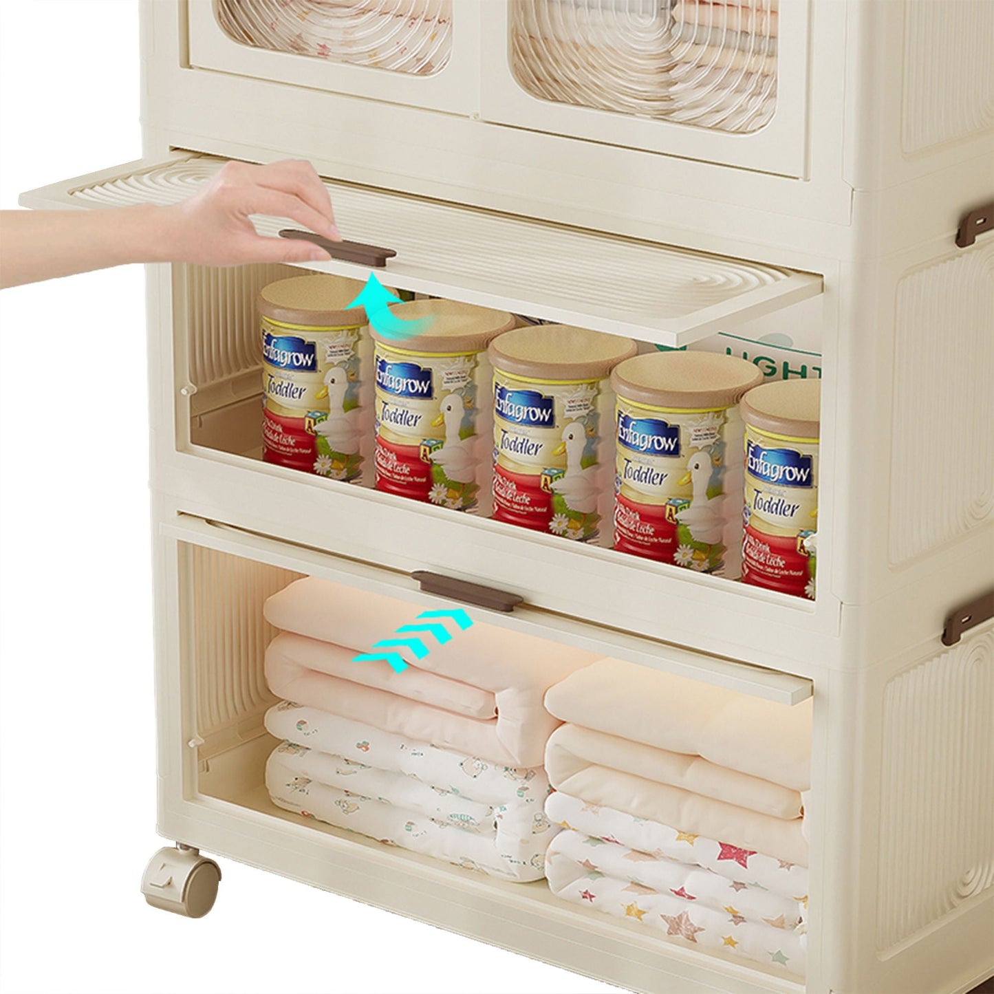 Portable Wardrobe Closet Storage Organizer With Magnetic Doors And Hanging Rod - Cream White