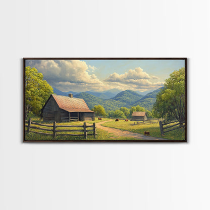 Barn Landscape Oil Painting Canvas Print, Rustic Farmhouse Home Decor, Modern Farm House Wall Art, Barn Wall Art, Barn Decor