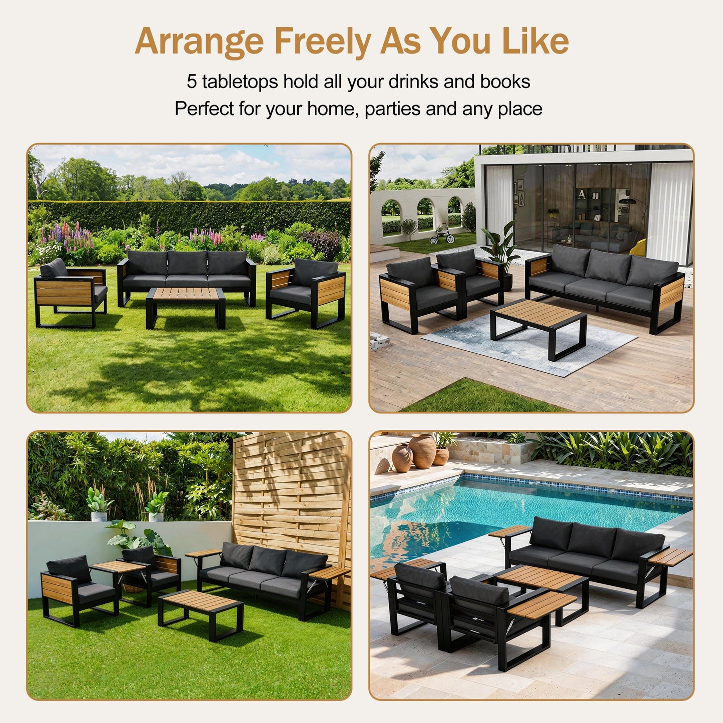 Aluminum Frame Large 4-Piece Outdoor Patio Furniture Set