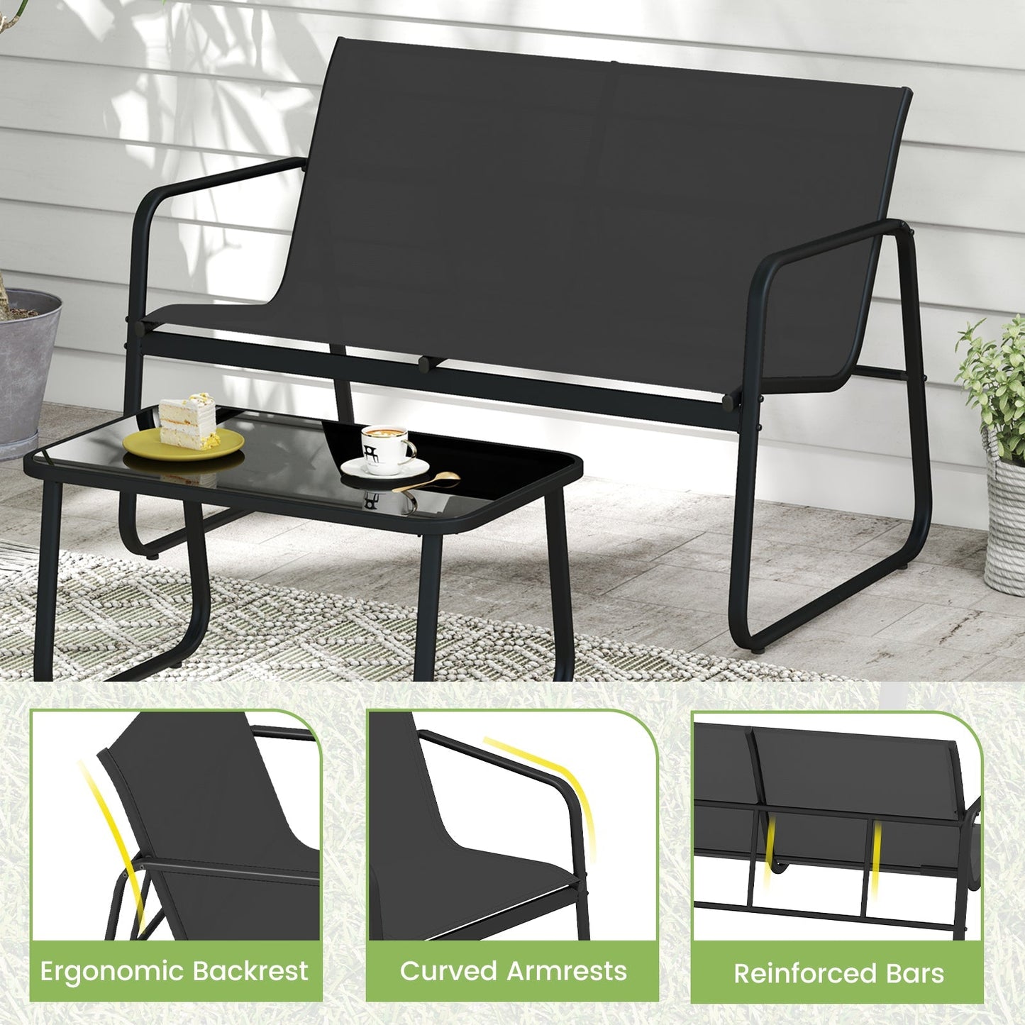4 PCS Patio Furniture Set Outdoor Rocker Chair Conversation Set-Black