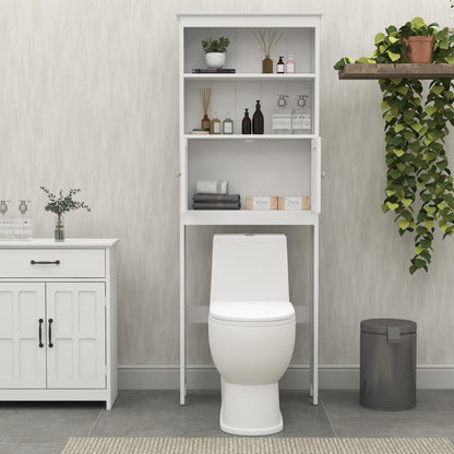 Over The Toilet Rack 2 -Tier Toilet Bathroom Spacesaver Storage Shelf with 2 Doors Wood Storage Organizer Cabinet