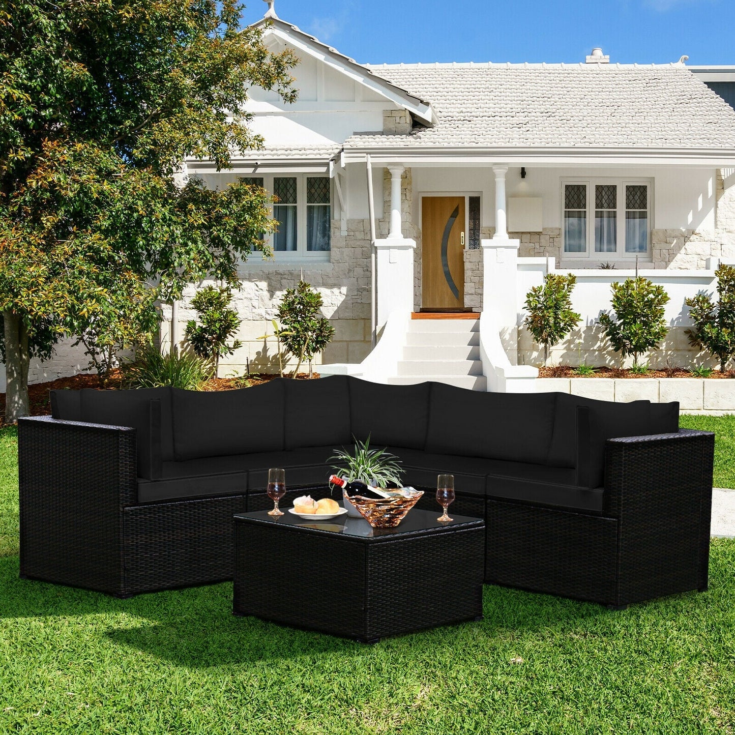 6 Pieces Patio Furniture Sofa Set with Cushions for Outdoor