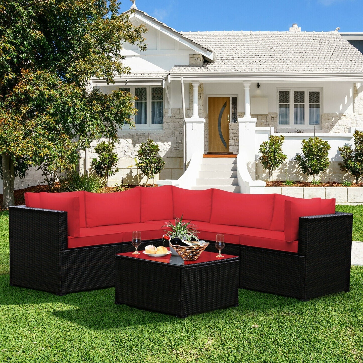 6 Pieces Patio Furniture Sofa Set with Cushions for Outdoor