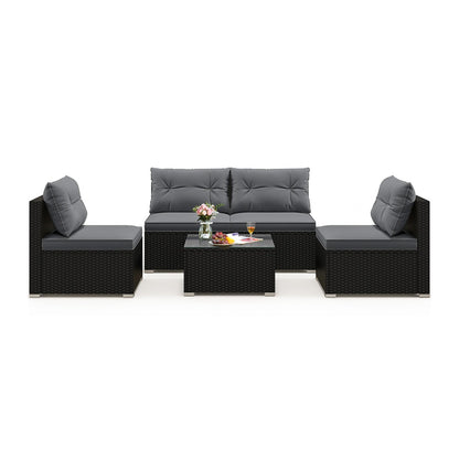 5-Piece Outdoor Patio Furniture Set with Cushions and Coffee Table