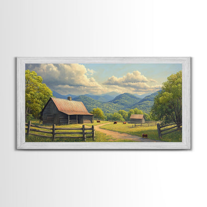Barn Landscape Oil Painting Canvas Print, Rustic Farmhouse Home Decor, Modern Farm House Wall Art, Barn Wall Art, Barn Decor