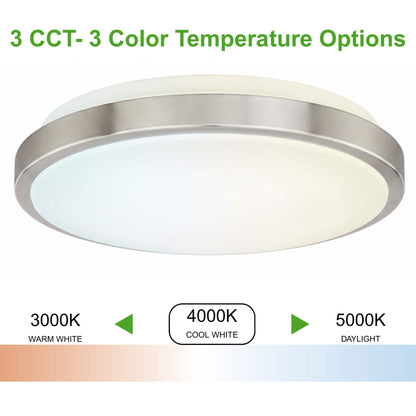 12 Inch LED Flush Mount Ceiling Light Fixture - TRIAC Dimmable - 15W Power, 1050LM - Modern Single Ring Ceiling Light for Bedroom, Kitchen, Bathroom, Home & Office - ETL Certified - Silver