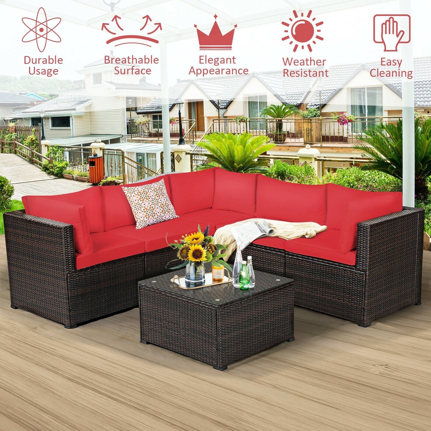 6 Pieces Patio Furniture Sofa Set with Cushions for Outdoor