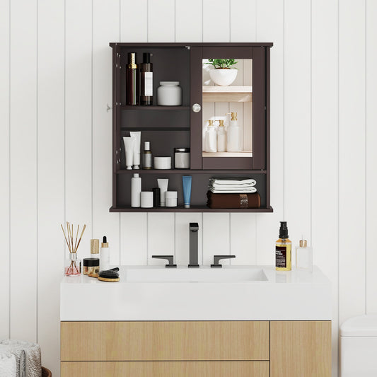 Double Door Wall-Mounted Bathroom Mirror Cabinet with Storage Shelf