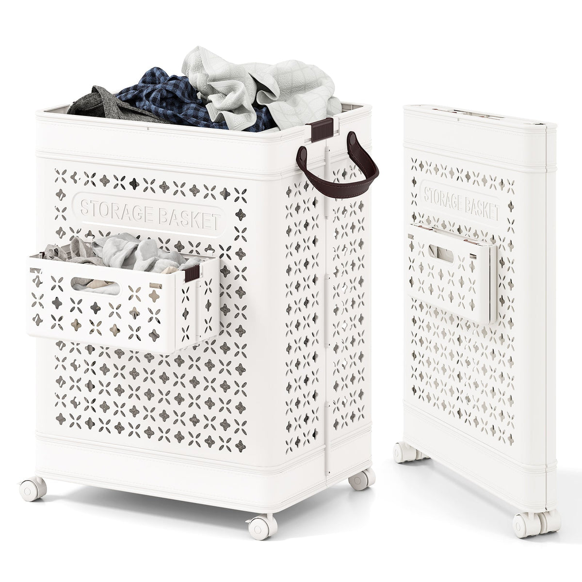 Collapsible Laundry Basket 20 Gallon Plastic Storage Bin-White