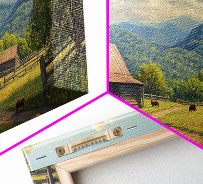 Barn Landscape Oil Painting Canvas Print, Rustic Farmhouse Home Decor, Modern Farm House Wall Art, Barn Wall Art, Barn Decor