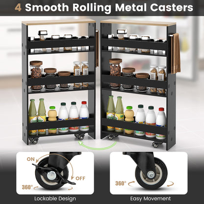Rolling Kitchen Slim Storage Cart Mobile Shelving Organizer with Handle