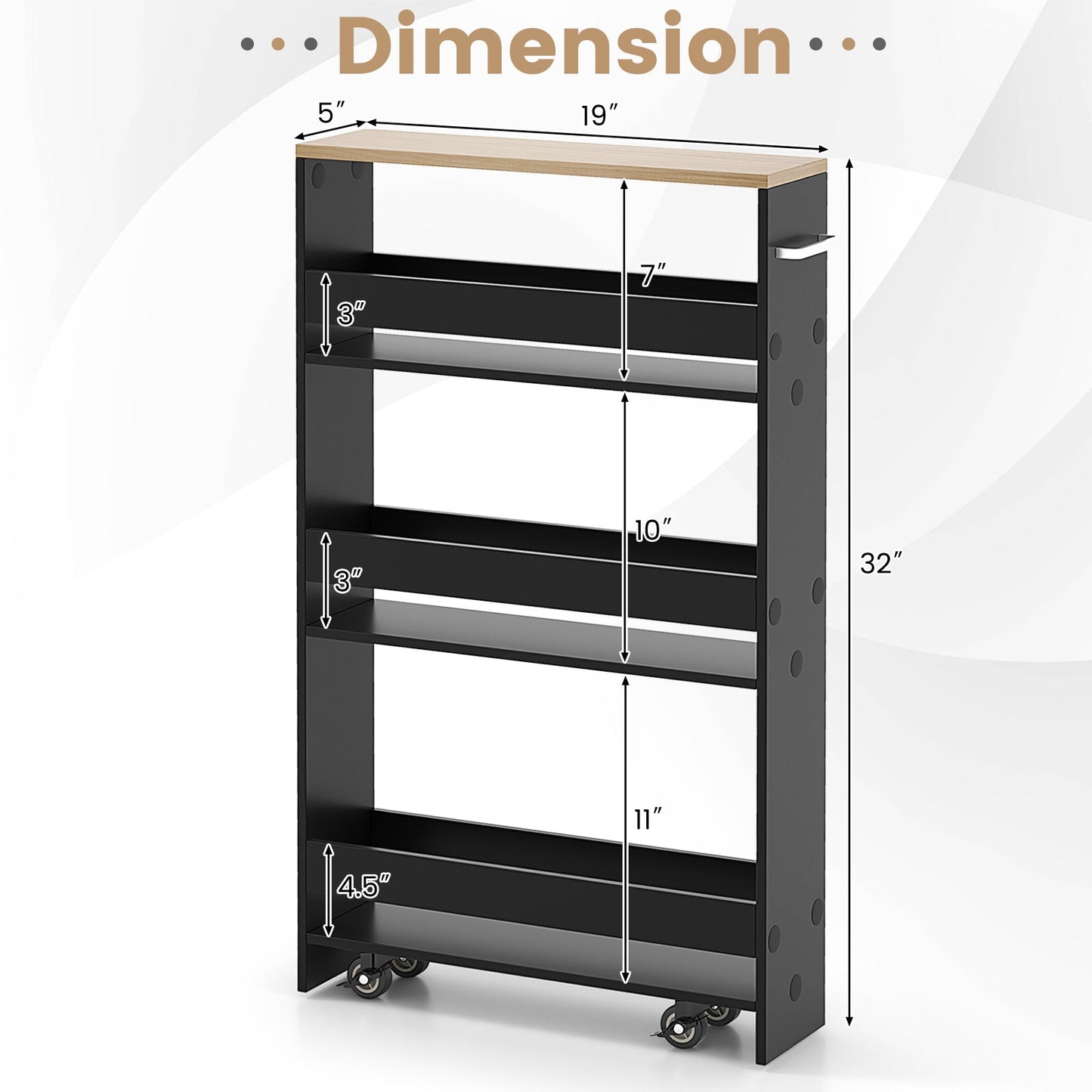 Rolling Kitchen Slim Storage Cart Mobile Shelving Organizer with Handle