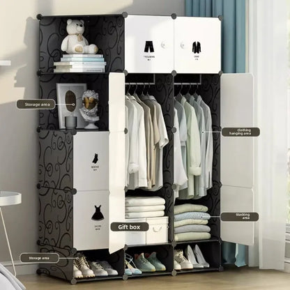 Portable Plastic Folding Wardrobe Closet Sturdy Durable Easy Assembly Clothes Storage Cabinet Bedroom Dorm Apartment Rental