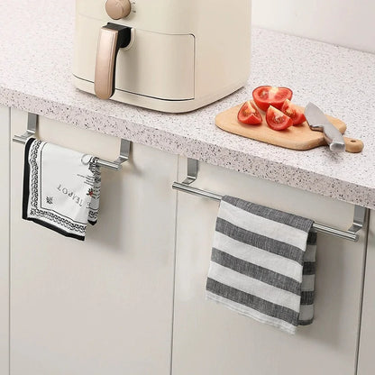 Towel Rack Over Door Stainless Steel Towel Bar Storage Organizer Bathroom Kitchen Cabinet Door Hanging Towel Rack