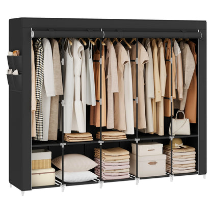 SONGMICS Portable Closet Organizer With Cover 5 Hanging Rods And Shelves