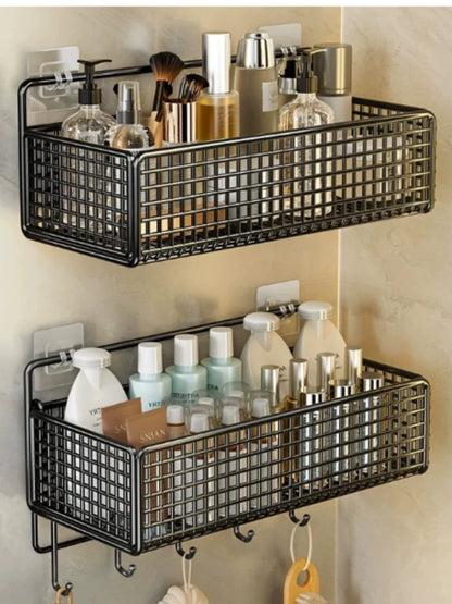 Punch-Free Bathroom Shelf, Multifunctional Storage Rack, Wall Mounted Toiletries Organizer, Waterproof & Durable