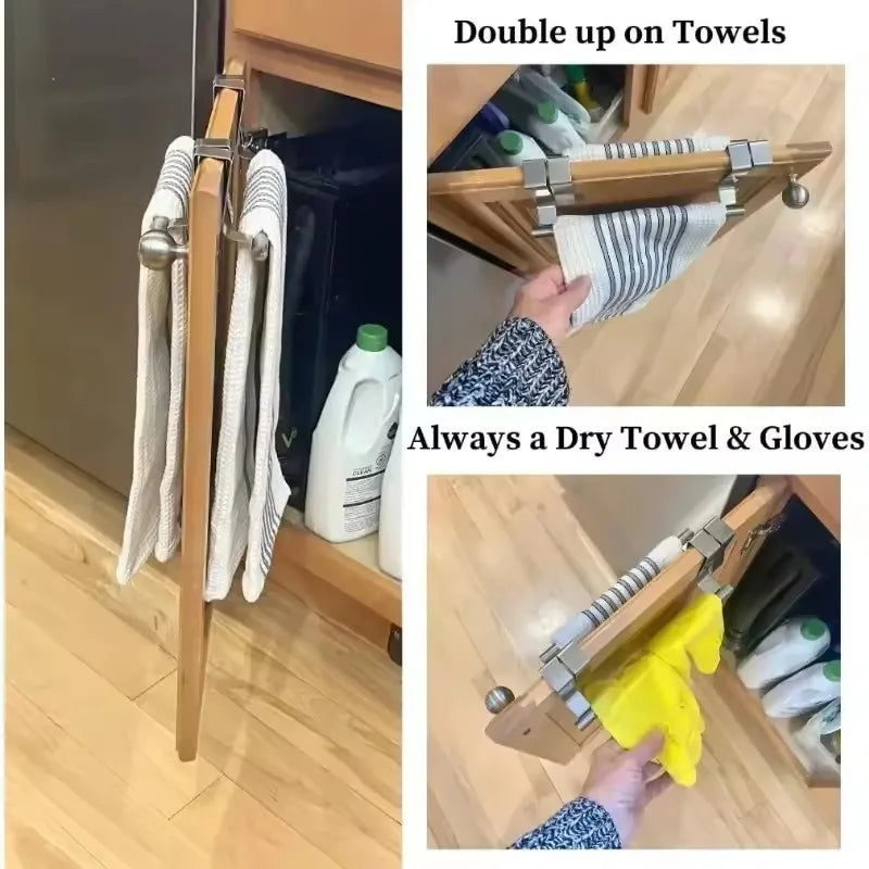 Towel Rack Over Door Stainless Steel Towel Bar Storage Organizer Bathroom Kitchen Cabinet Door Hanging Towel Rack