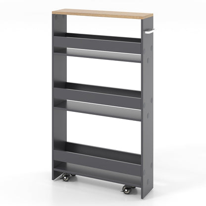 Rolling Kitchen Slim Storage Cart Mobile Shelving Organizer with Handle