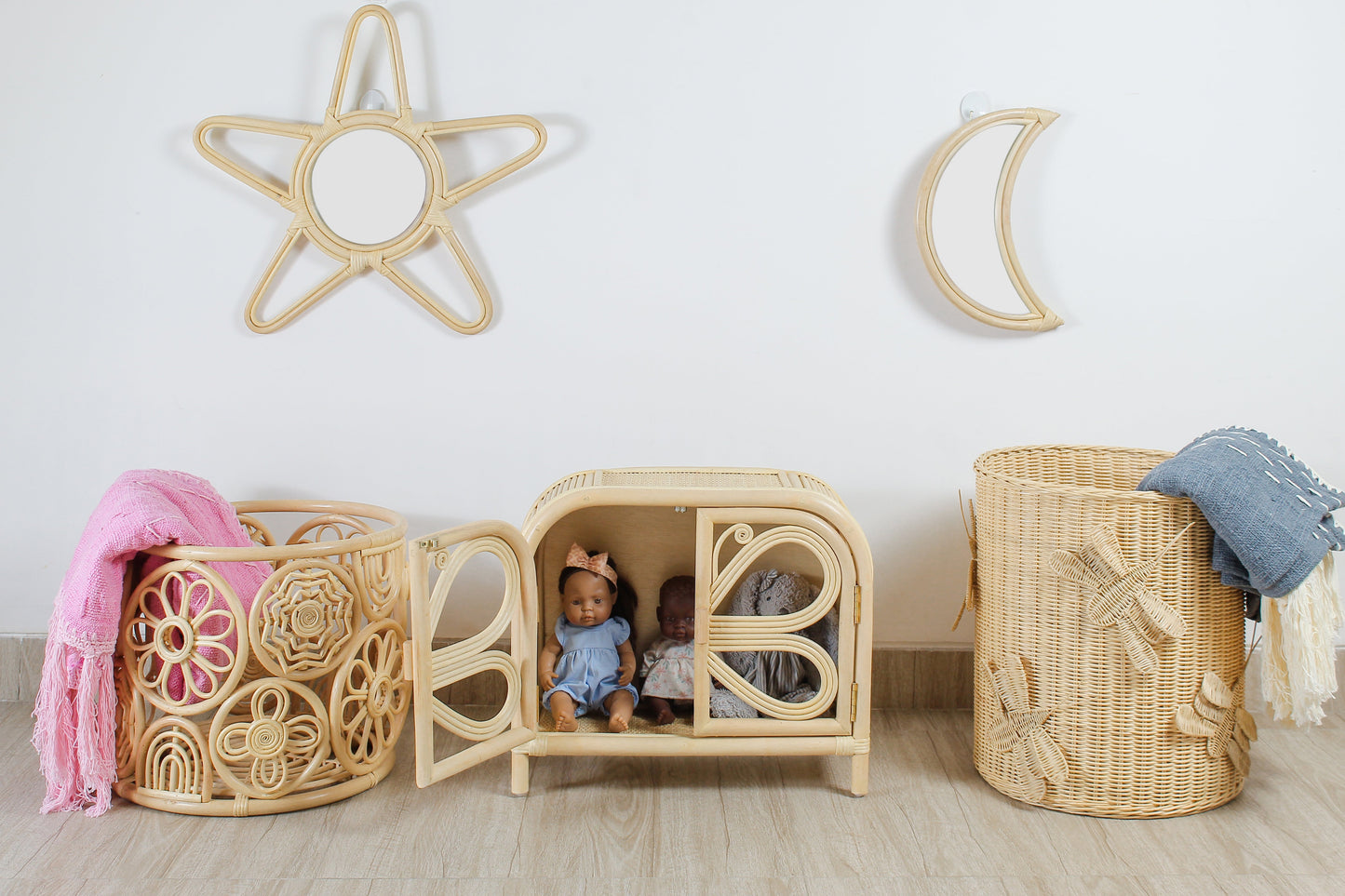 Flutter Wing Hamper Rattan Basket – Handwoven Boho Storage for Toys, Blankets & Laundry