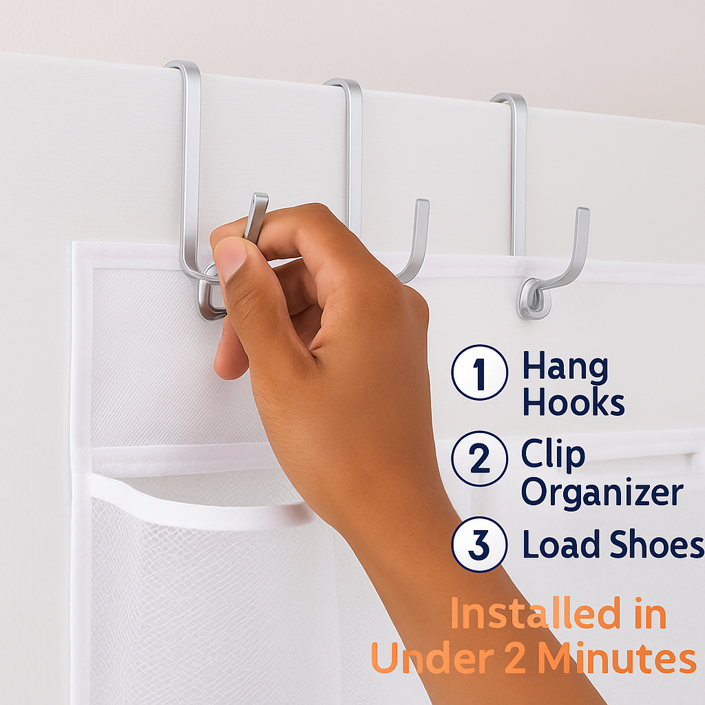 Over-the-Door 24-Pocket Shoe Rack Organizer for Closet