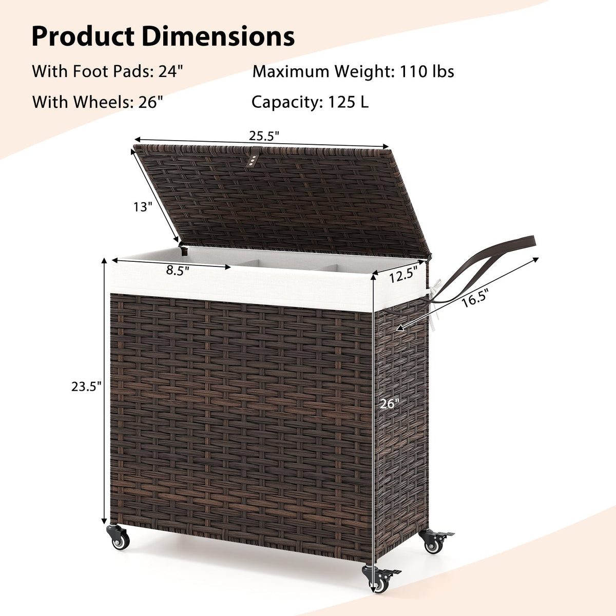 Laundry Hamper with Wheels and Lid