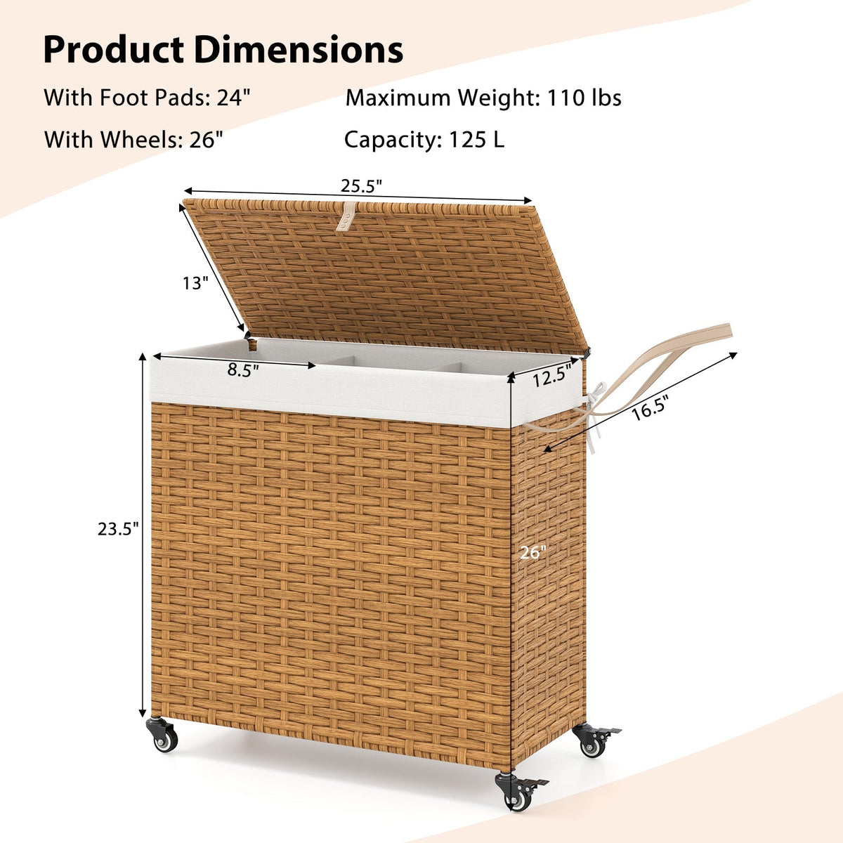 Laundry Hamper with Wheels and Lid