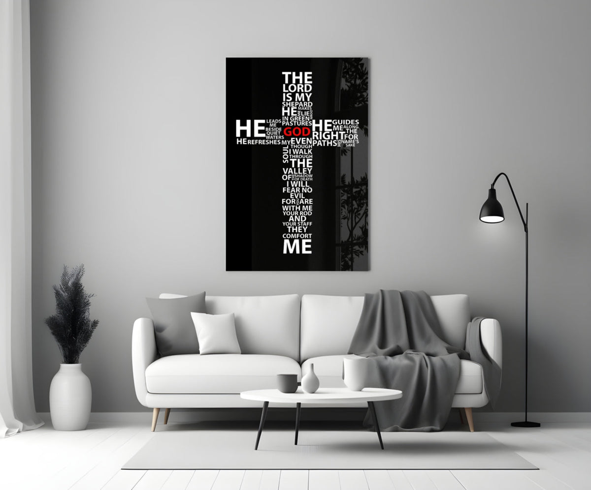 Psalm Typography Word Cross Glass Wall Art