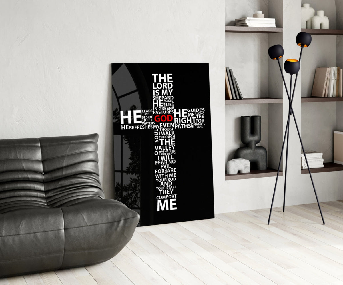 Psalm Typography Word Cross Glass Wall Art